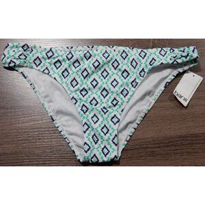 NWT - BAR III SIDE TAB BIKINI BOTTOM - JADE/NAVY/WHITE GEOMETRIC PRINT - XL